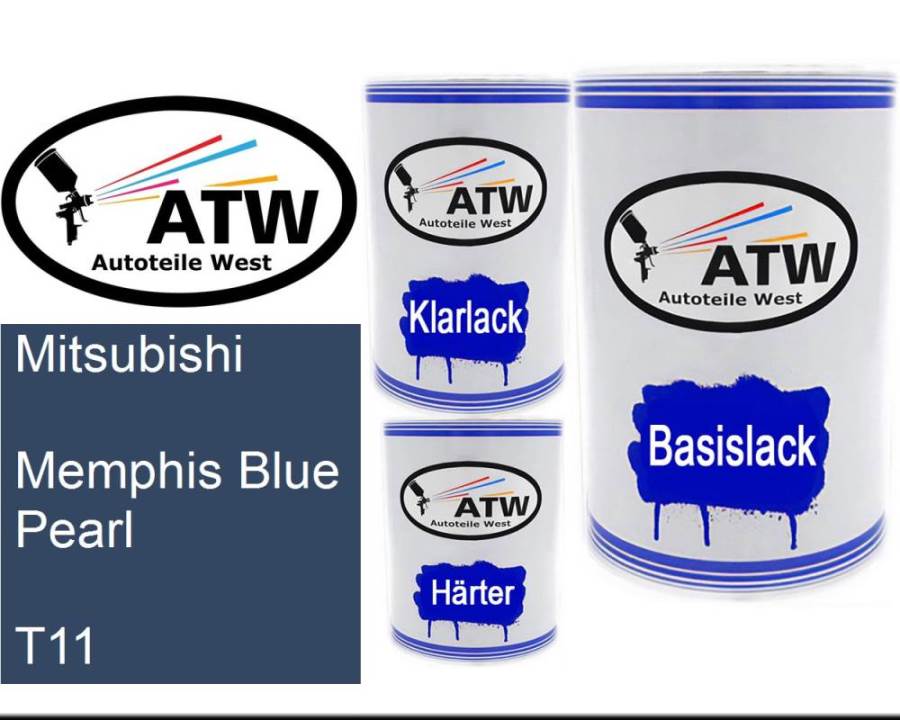 Mitsubishi, Memphis Blue Pearl, T11: 500ml Lackdose + 500ml Klarlack + 250ml Härter - Set, von ATW Autoteile West.